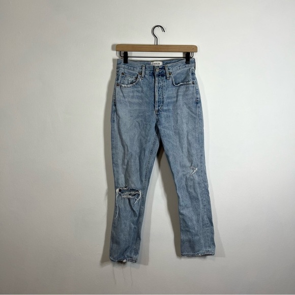 AGOLDE Riley High Rise Straight Crop Jeans in Shatter Light Wash Distressed 25 - Picture 4 of 8